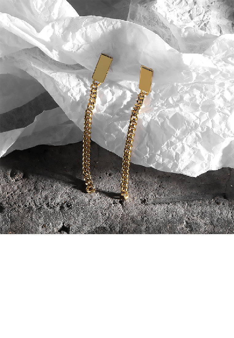925 Sterling Silver Plated Gold Simple Fashion Geometric Square Tassel Long Earrings