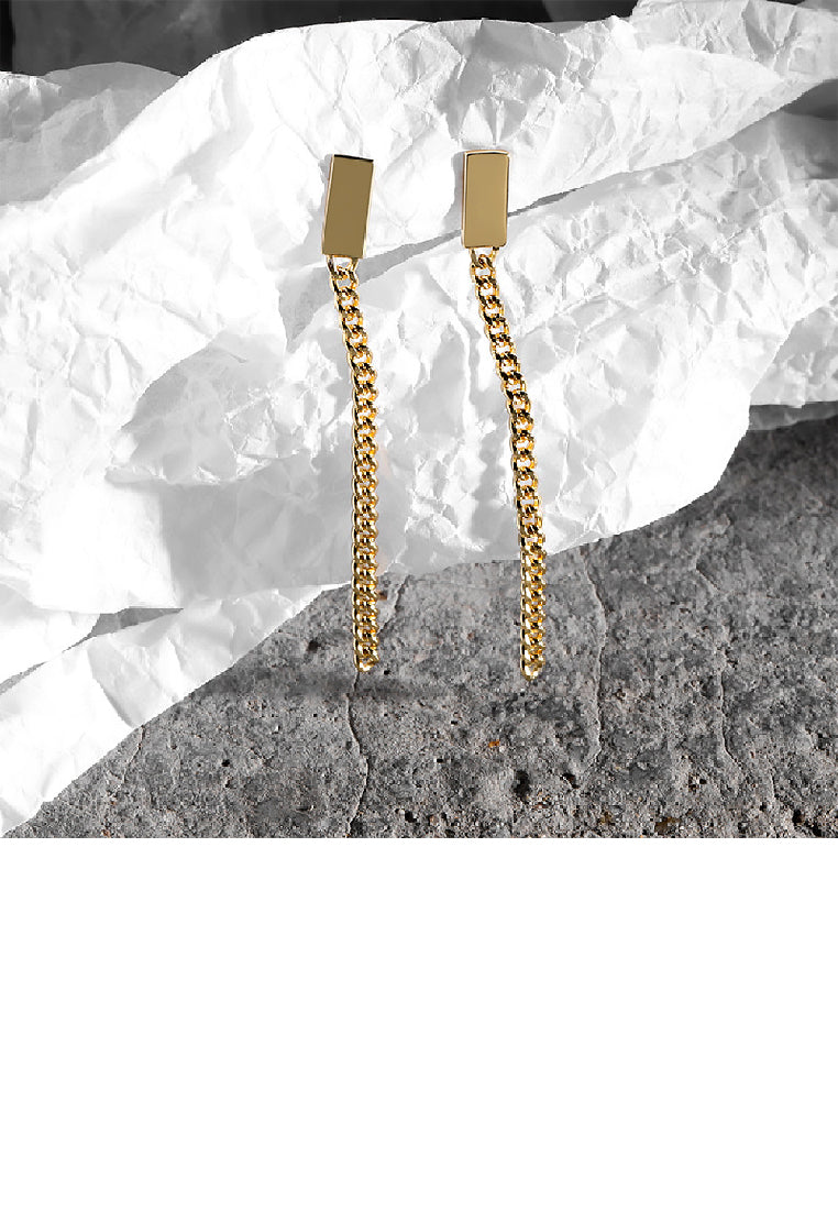 925 Sterling Silver Plated Gold Simple Fashion Geometric Square Tassel Long Earrings
