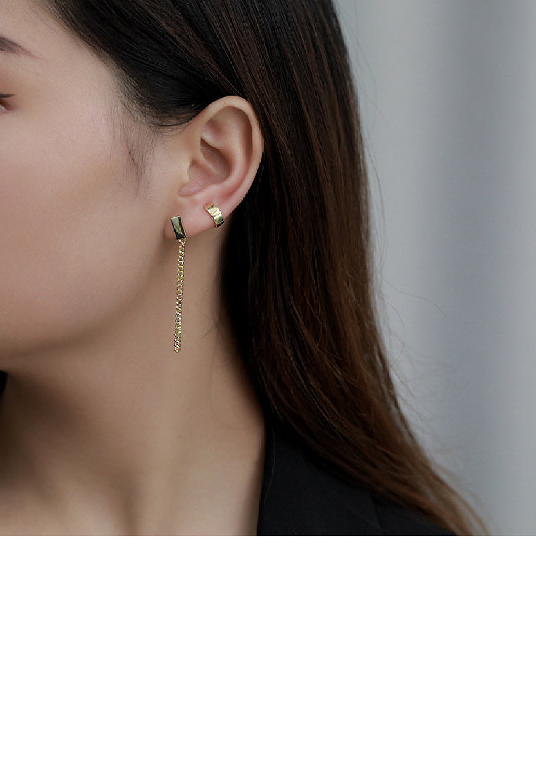 925 Sterling Silver Plated Gold Simple Fashion Geometric Square Tassel Long Earrings