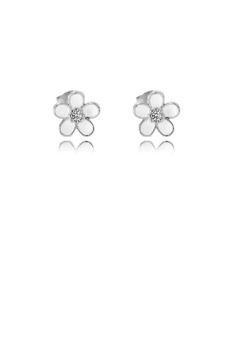 925 Sterling Silver Fashion Simple Flower Stud Earrings with Cubic Zirconia - Luxurious Look