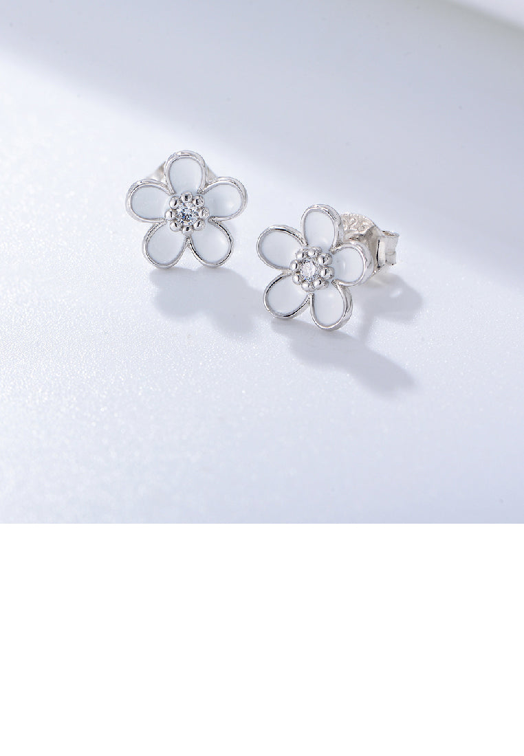 925 Sterling Silver Fashion Simple Flower Stud Earrings with Cubic Zirconia - Luxurious Look