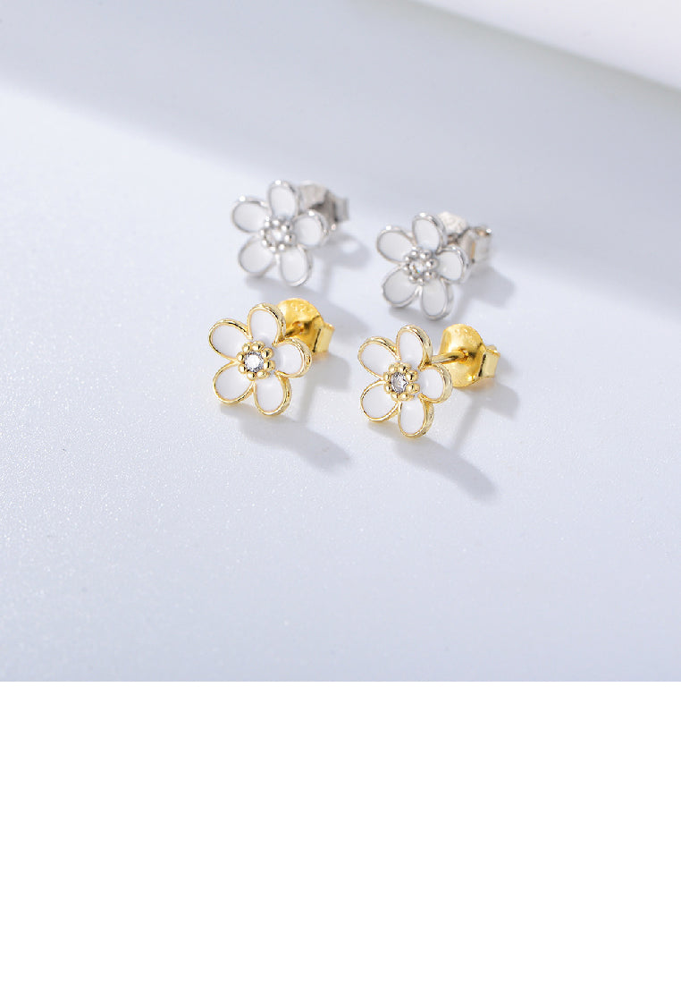 925 Sterling Silver Fashion Simple Flower Stud Earrings with Cubic Zirconia - Luxurious Look