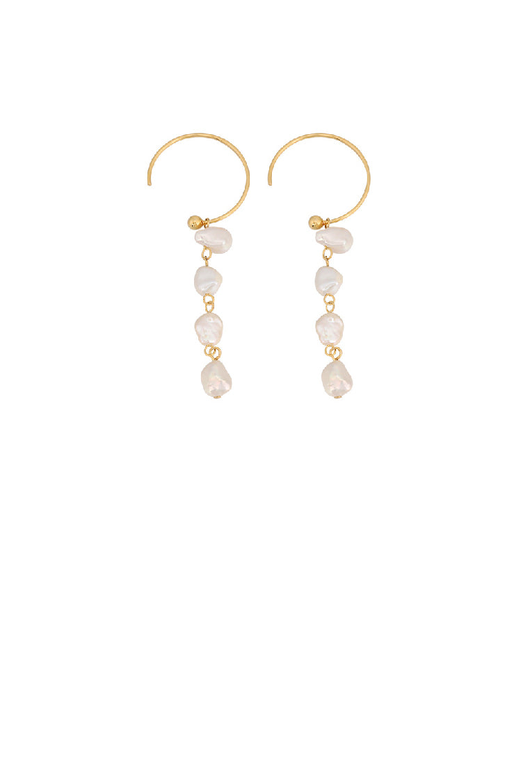 925 Sterling Silver Plated Gold Simple Irregular Freshwater Pearl Tassel Geometric Circle Earrings - Luxurious Look