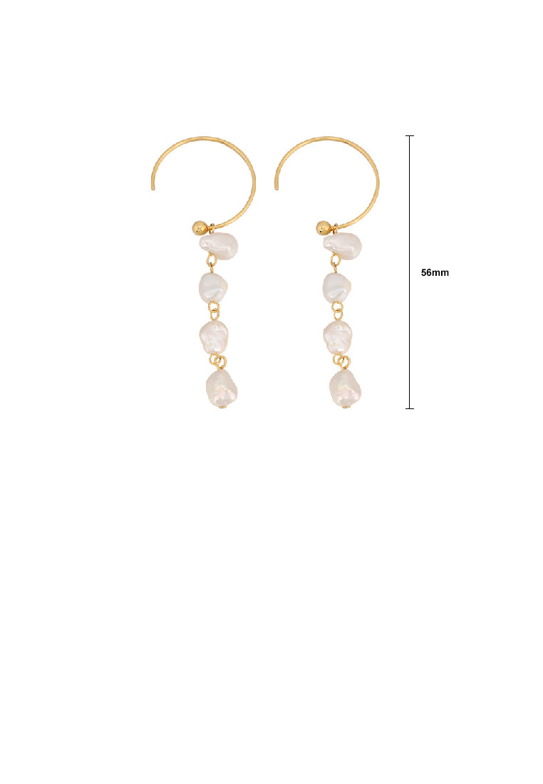 925 Sterling Silver Plated Gold Simple Irregular Freshwater Pearl Tassel Geometric Circle Earrings - Luxurious Look