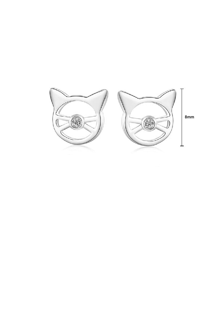 925 Sterling Silver Fashion Simple Hollow Cat Stud Earrings with Cubic Zirconia - Luxurious Look