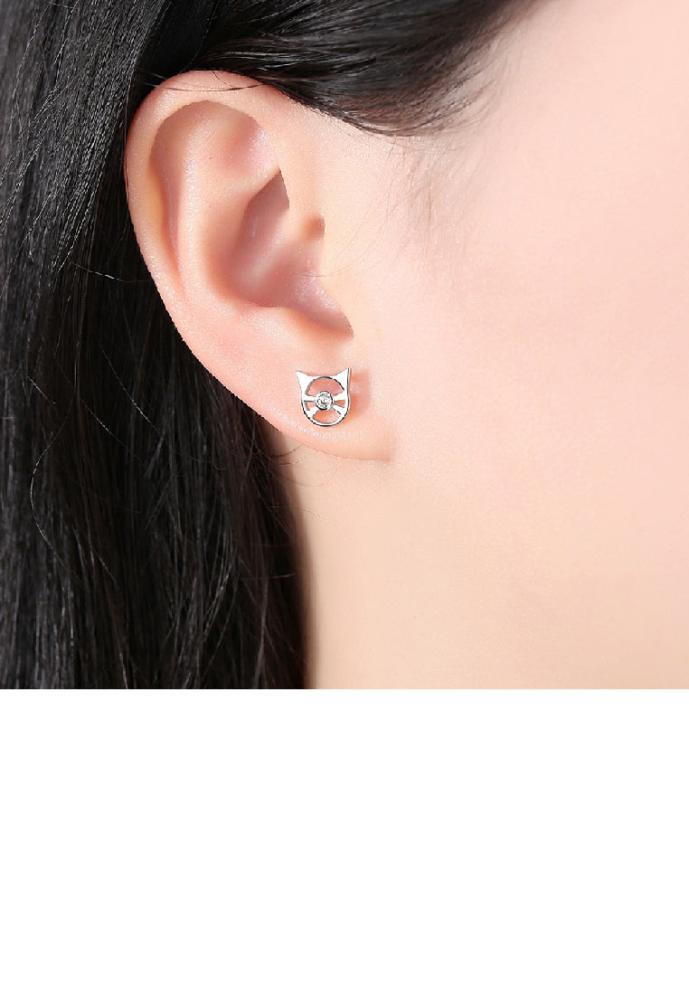 925 Sterling Silver Fashion Simple Hollow Cat Stud Earrings with Cubic Zirconia - Luxurious Look