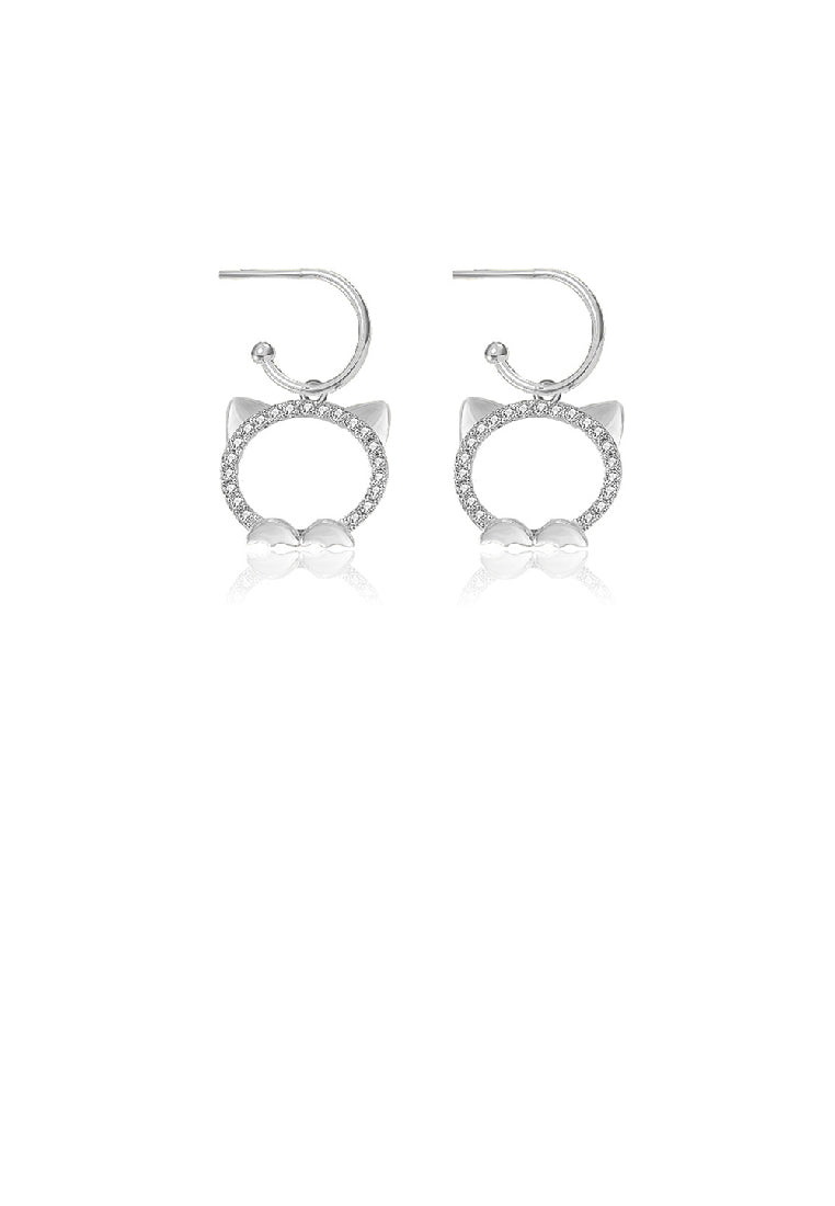 925 Sterling Silver Simple Cute Hollow Cat Earrings