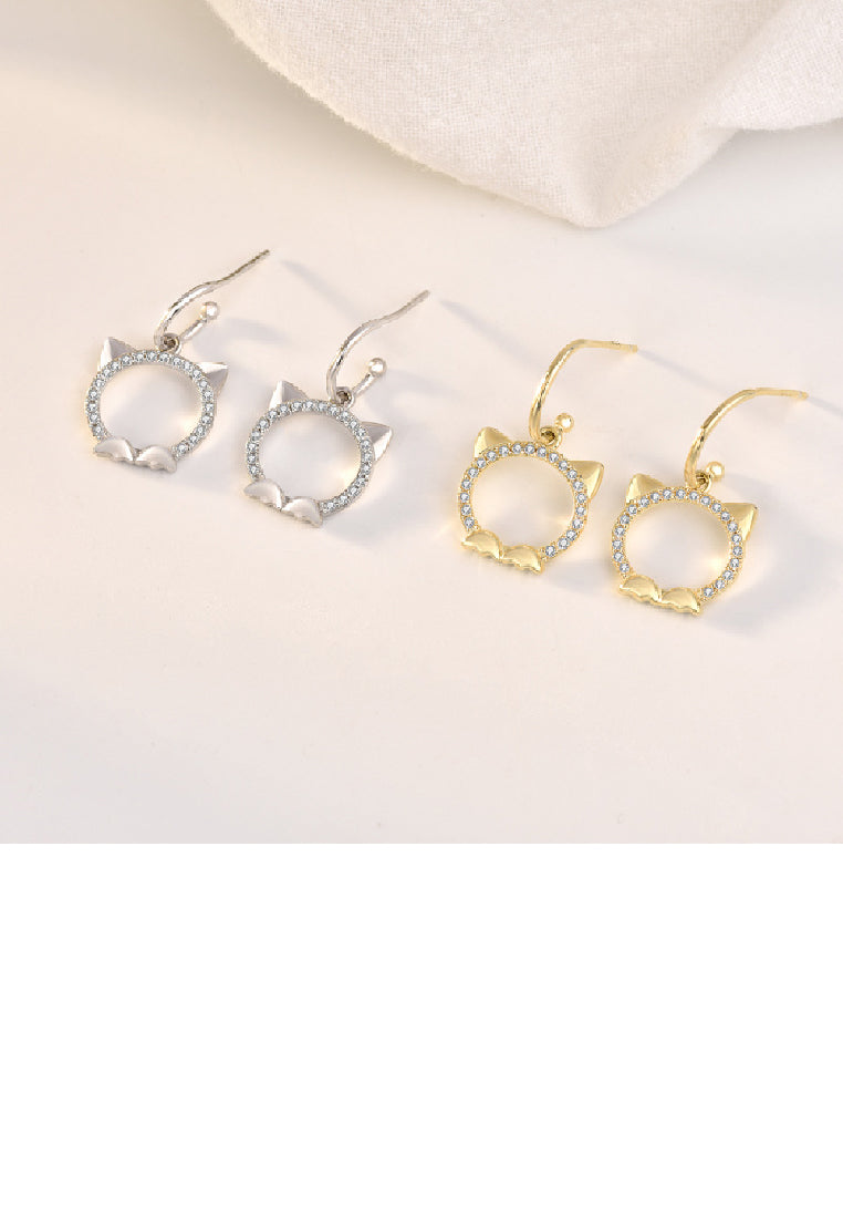 925 Sterling Silver Simple Cute Hollow Cat Earrings