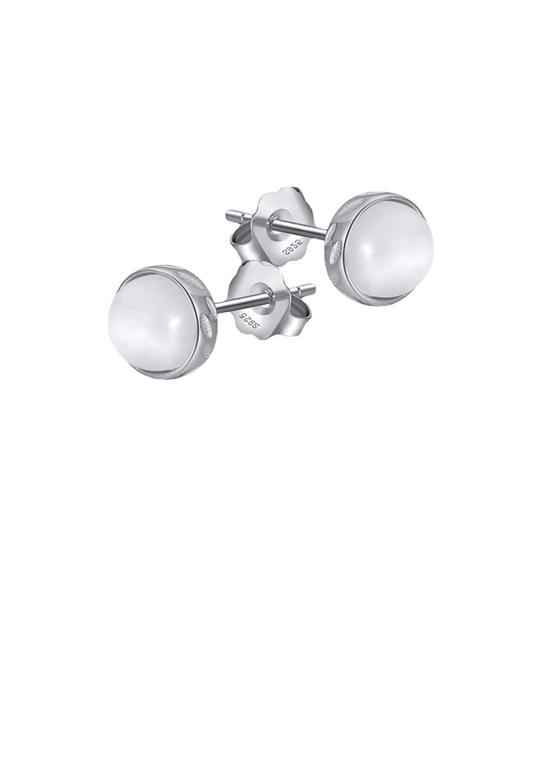 925 Sterling Silver Simple Fashion Geometric Round Moonstone Stud Earrings