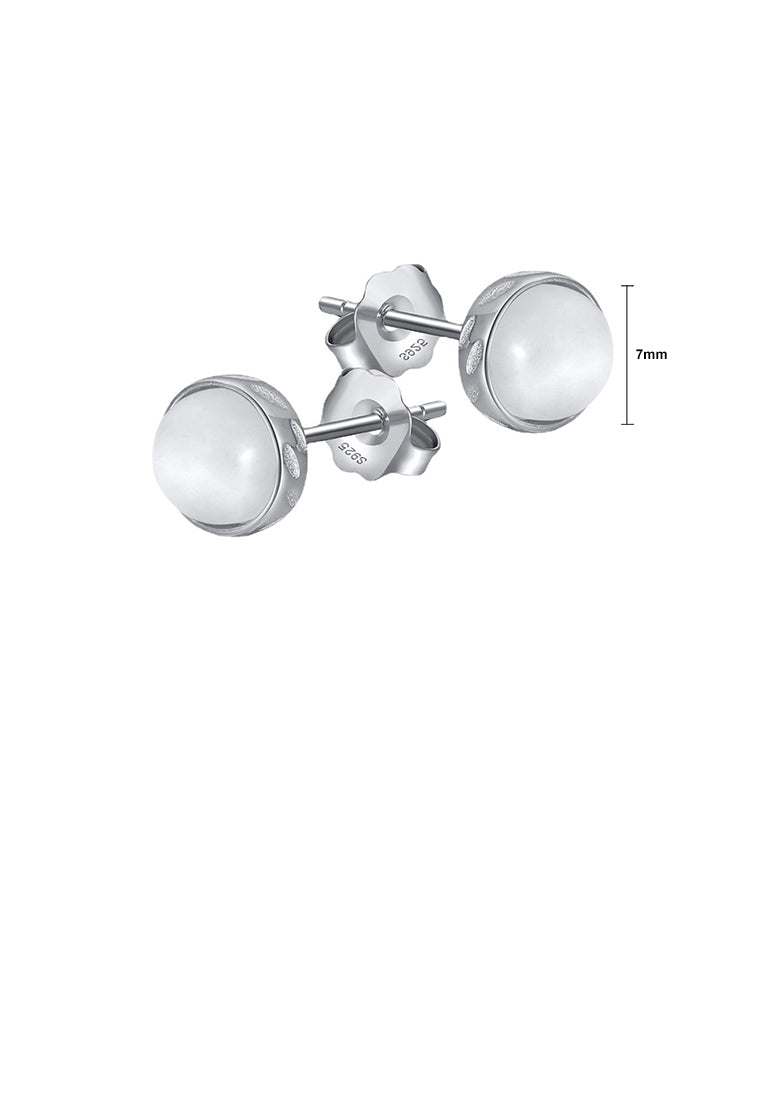 925 Sterling Silver Simple Fashion Geometric Round Moonstone Stud Earrings