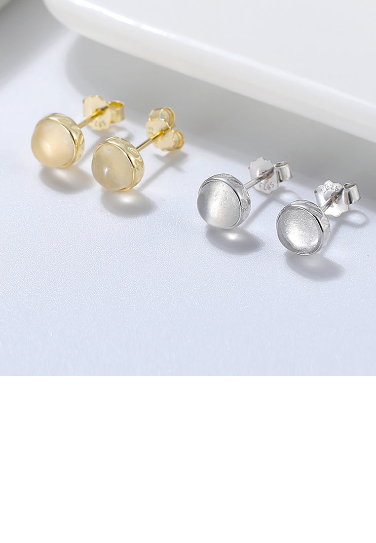 925 Sterling Silver Simple Fashion Geometric Round Moonstone Stud Earrings