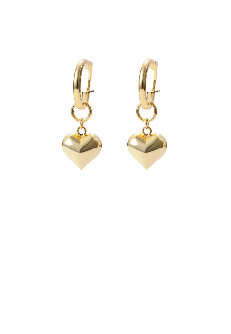 925 Sterling Silver Plated Gold Simple Romantic Heart Geometric Earrings