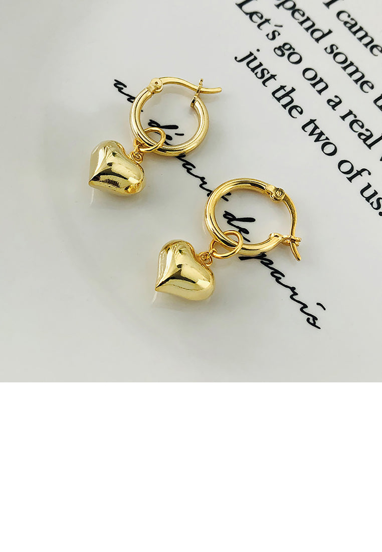925 Sterling Silver Plated Gold Simple Romantic Heart Geometric Earrings