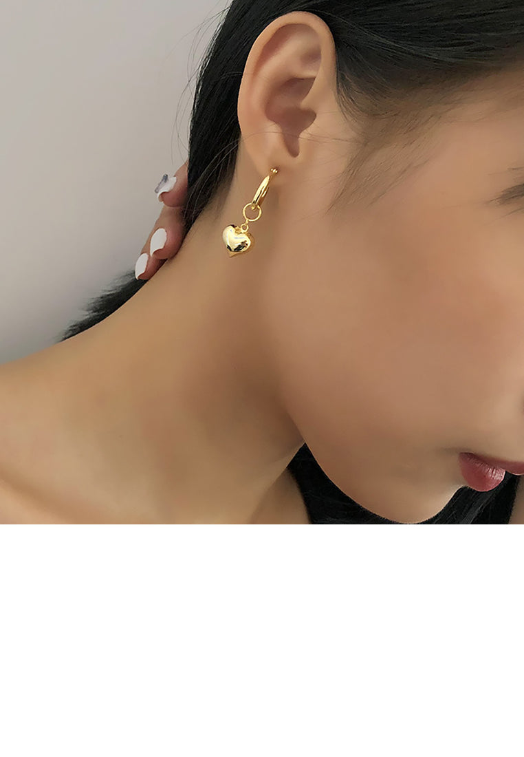 925 Sterling Silver Plated Gold Simple Romantic Heart Geometric Earrings