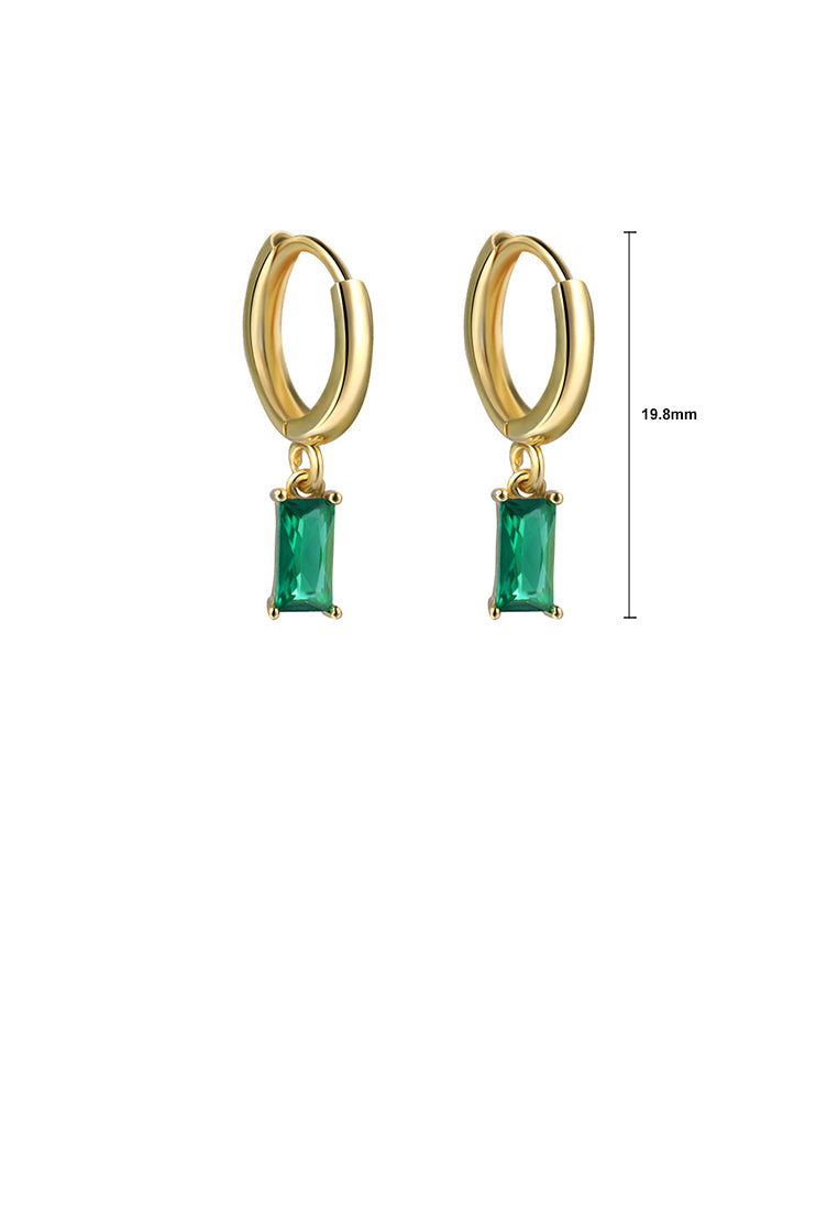 925 Sterling Silver Plated Gold Simple Fashion Geometric Square Green Cubic Zirconia Circle Earrings - Luxurious Look