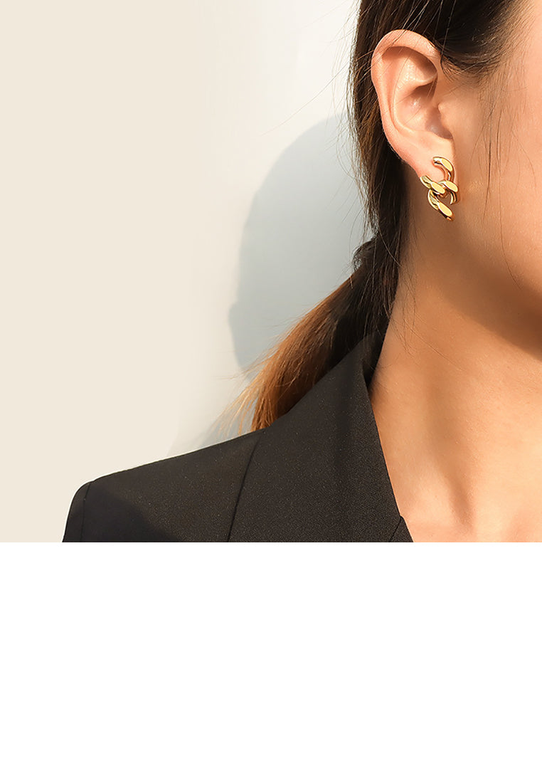 Fashion Personality Plated Gold 316L Stainless Steel Double C-shape Geometric Earrings