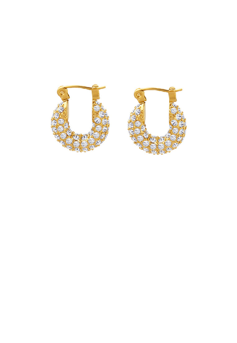 Personality Brilliant Plated Gold 316L Stainless Steel U-Shaped Geometric Earrings with Cubic Zirconia - Luxurious Look
