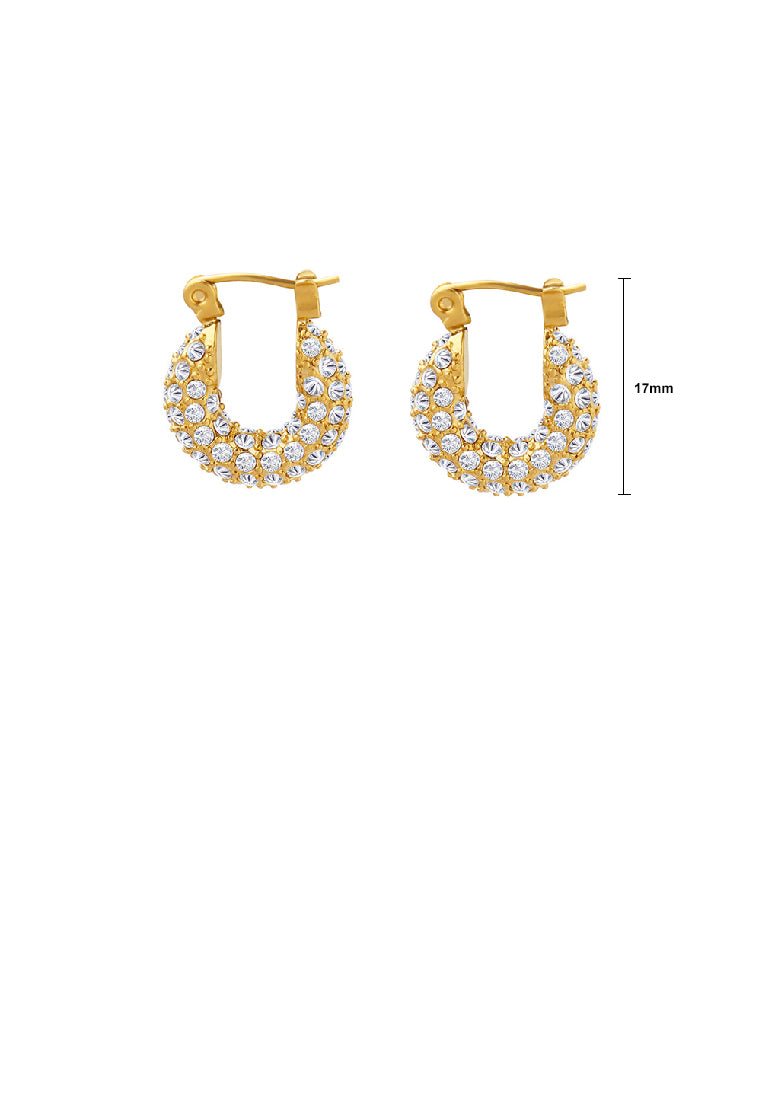 Personality Brilliant Plated Gold 316L Stainless Steel U-Shaped Geometric Earrings with Cubic Zirconia - Luxurious Look