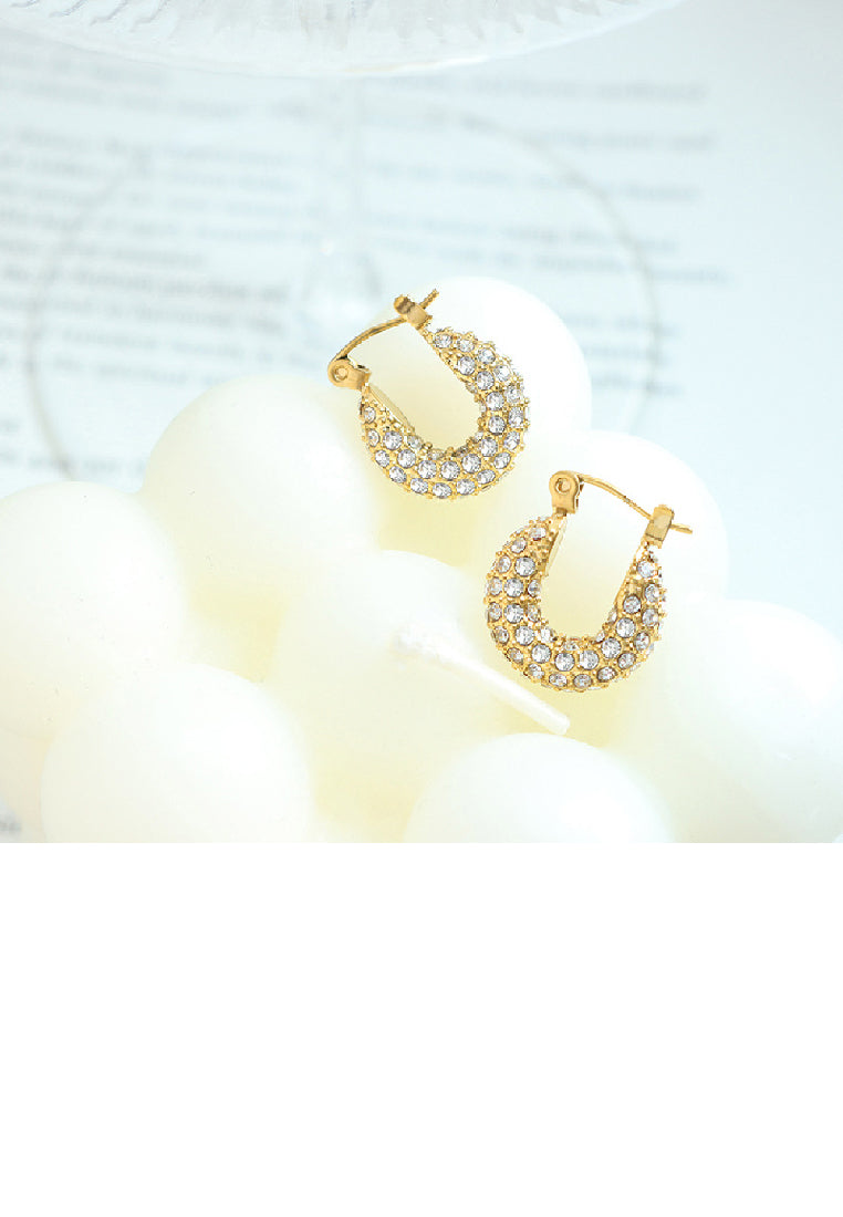 Personality Brilliant Plated Gold 316L Stainless Steel U-Shaped Geometric Earrings with Cubic Zirconia - Luxurious Look