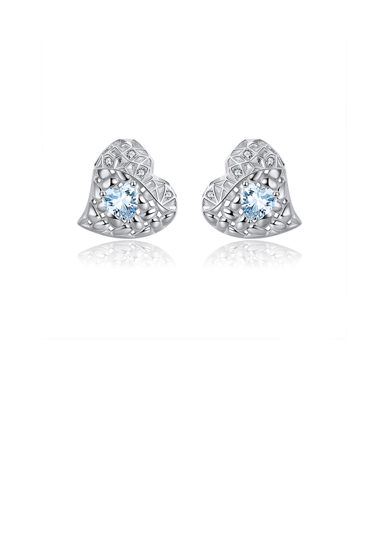 925 Sterling Silver Fashion Simple Heart Stud Earrings with Blue Topaz
