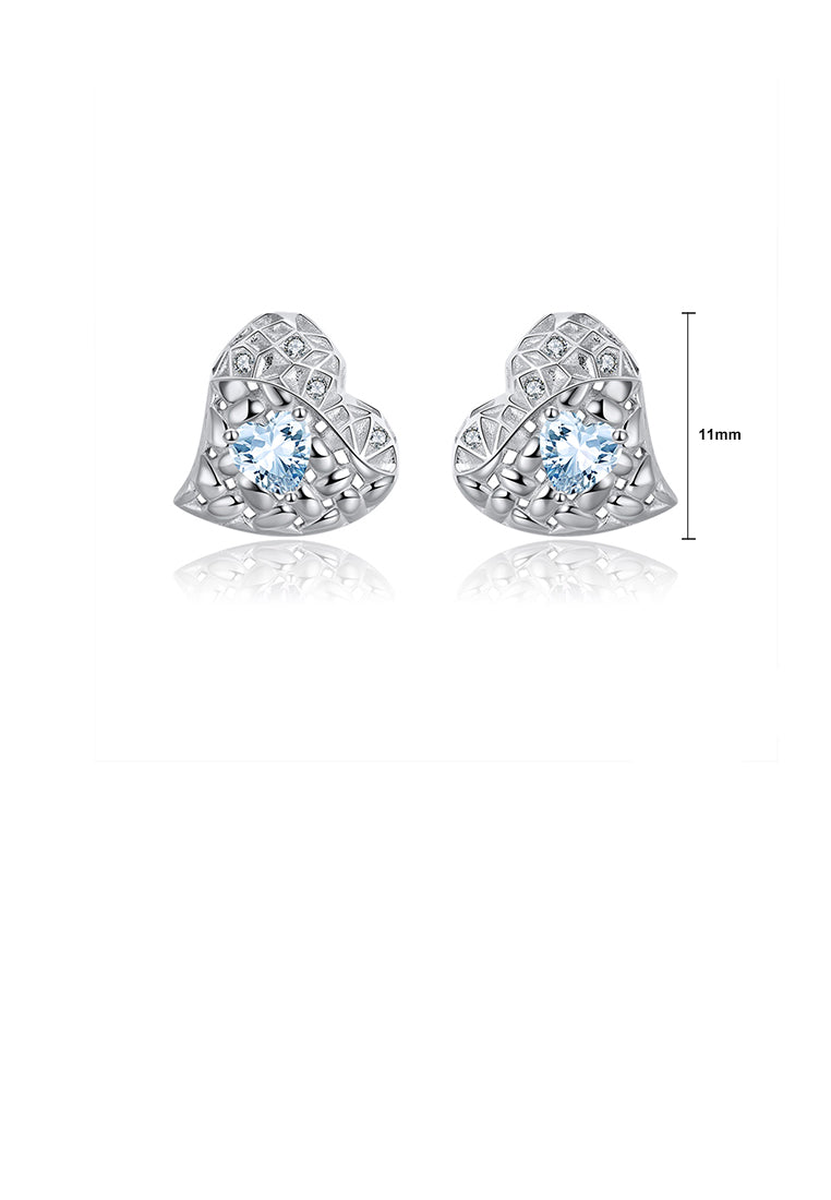 925 Sterling Silver Fashion Simple Heart Stud Earrings with Blue Topaz
