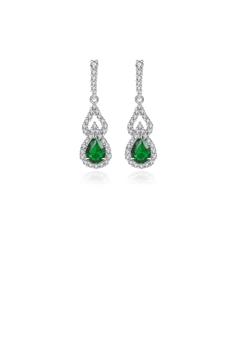Elegant Temperament Geometric Water Drop Shape Long Earrings with Green Cubic Zirconia - Luxurious Look