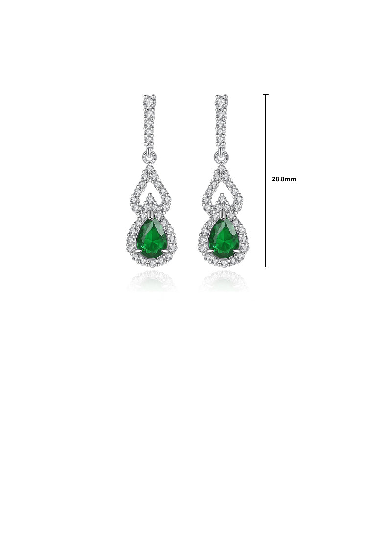 Elegant Temperament Geometric Water Drop Shape Long Earrings with Green Cubic Zirconia - Luxurious Look