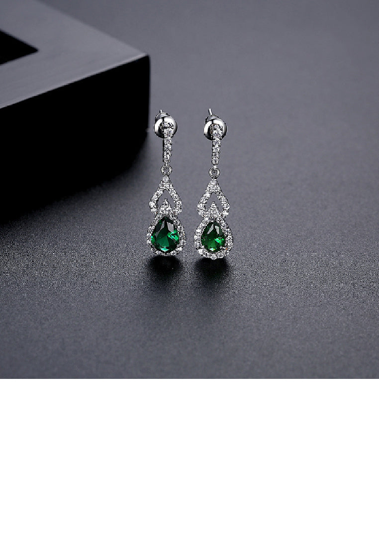 Elegant Temperament Geometric Water Drop Shape Long Earrings with Green Cubic Zirconia - Luxurious Look