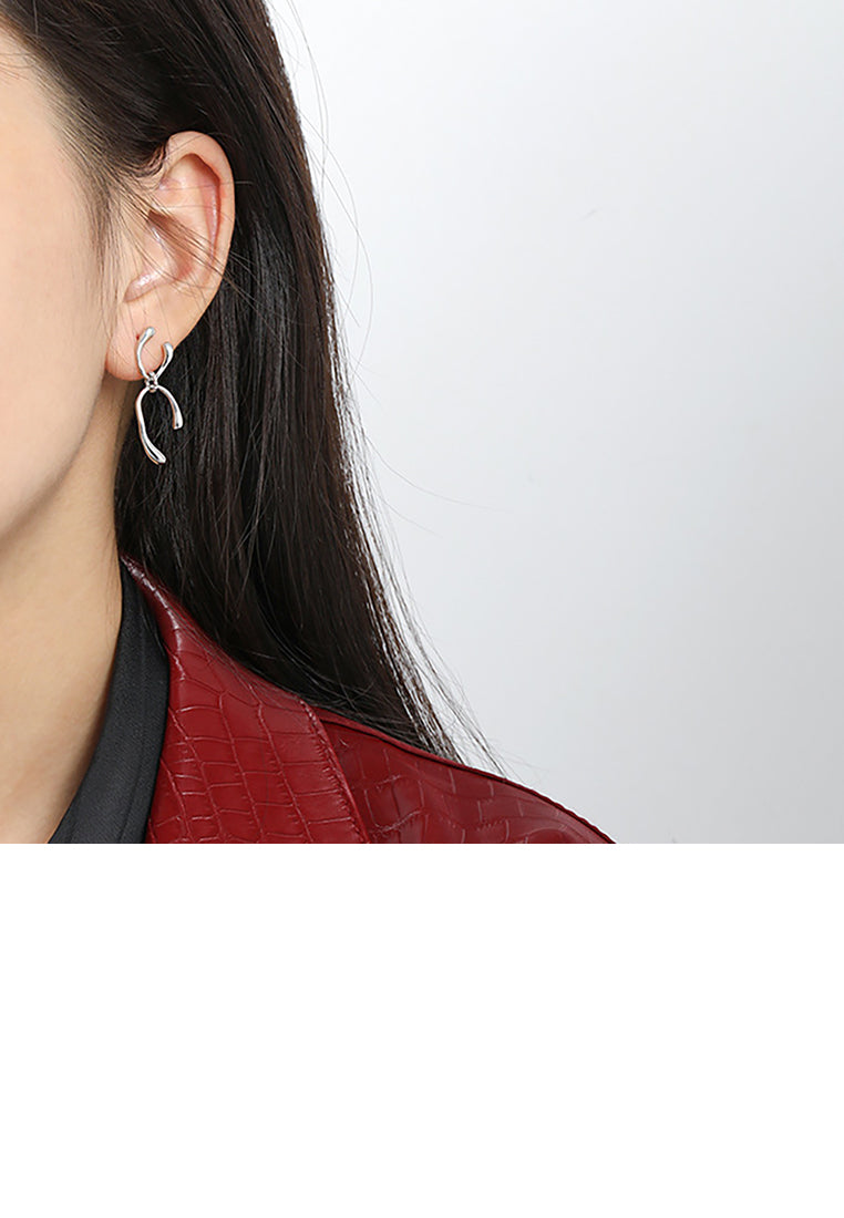 925 Sterling Silver Simple Fashion Double Layer U-Shape Geometric Tassel Earrings