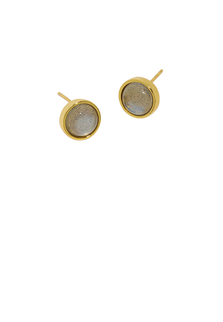 925 Sterling Silver Plated Gold Simple Fashion Round Labradorite Geometric Stud Earrings