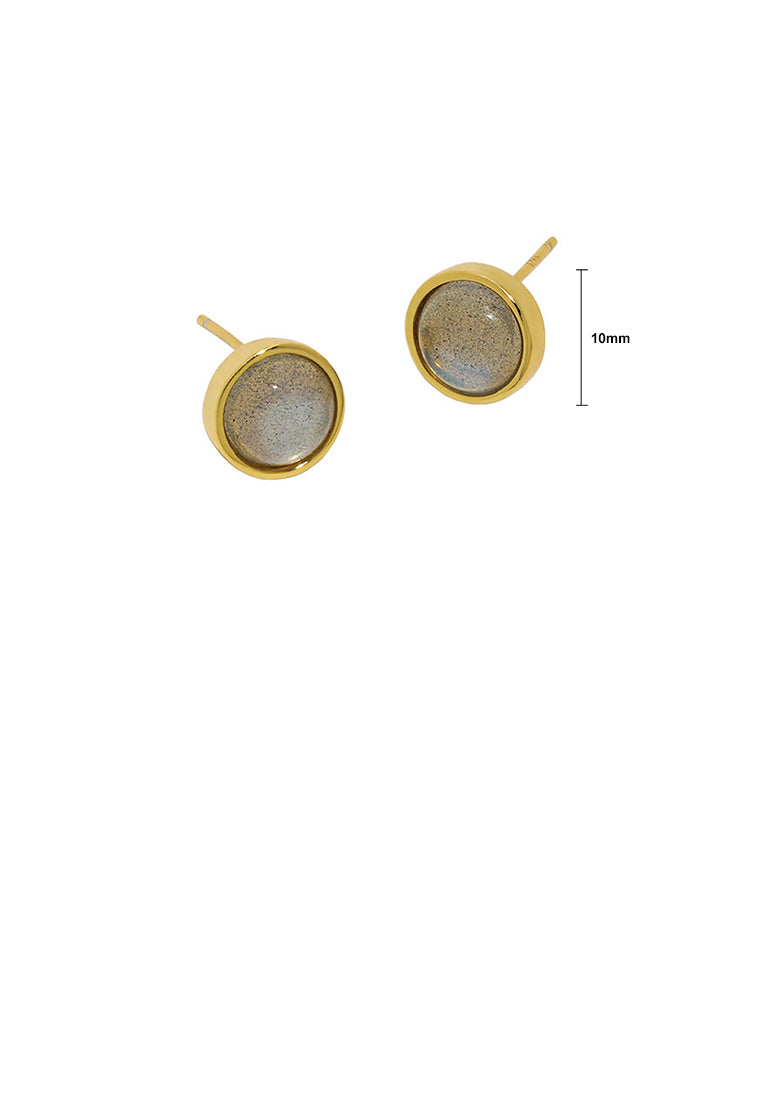 925 Sterling Silver Plated Gold Simple Fashion Round Labradorite Geometric Stud Earrings