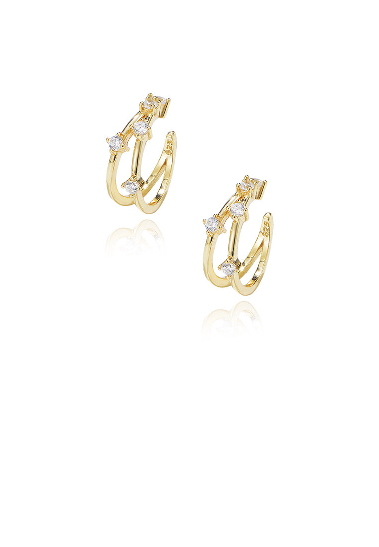 925 Sterling Silver Plated Gold Simple Personality Hollow Geometric Ear Clip with Cubic Zirconia - Luxurious Look