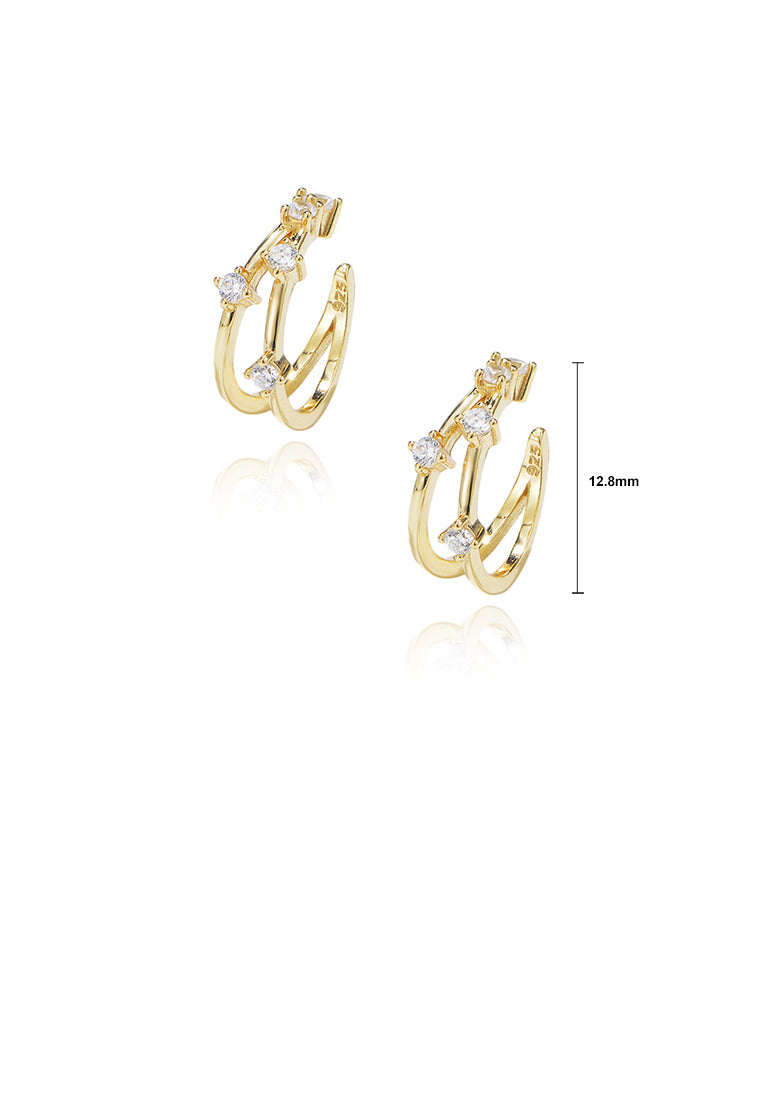925 Sterling Silver Plated Gold Simple Personality Hollow Geometric Ear Clip with Cubic Zirconia - Luxurious Look