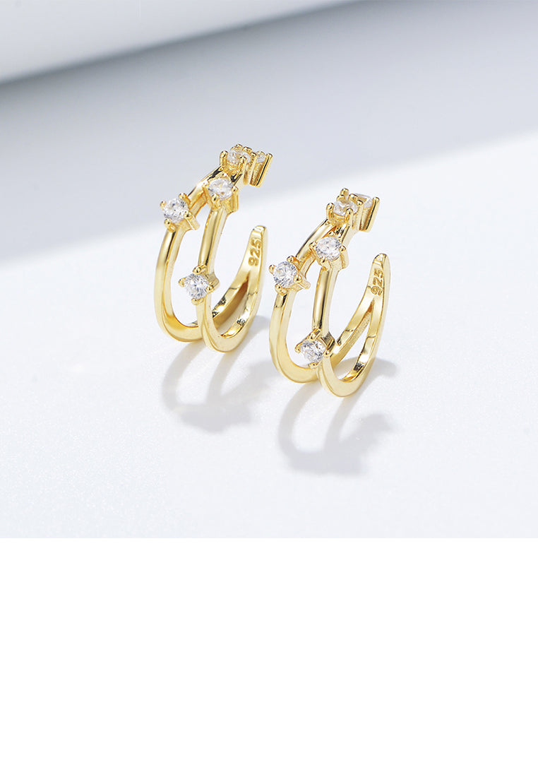 925 Sterling Silver Plated Gold Simple Personality Hollow Geometric Ear Clip with Cubic Zirconia - Luxurious Look