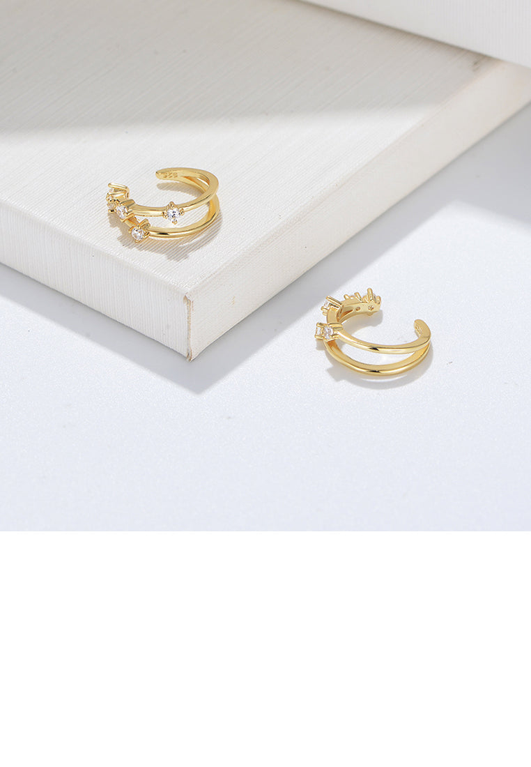 925 Sterling Silver Plated Gold Simple Personality Hollow Geometric Ear Clip with Cubic Zirconia - Luxurious Look