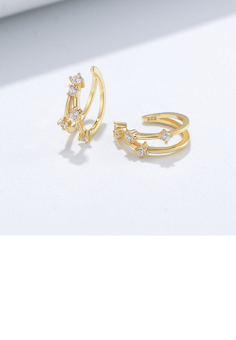 925 Sterling Silver Plated Gold Simple Personality Hollow Geometric Ear Clip with Cubic Zirconia - Luxurious Look