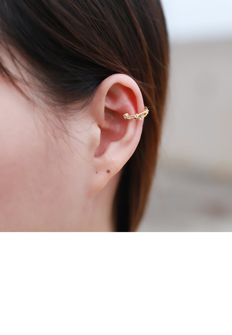 925 Sterling Silver Plated Gold Simple Personality Hollow Geometric Ear Clip with Cubic Zirconia - Luxurious Look