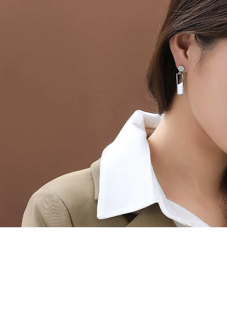 925 Sterling Silver Fashion Temperament Hollow Geometric Rectangle Mother Of Pearl Long Earrings with Cubic Zirconia - Luxurious Look