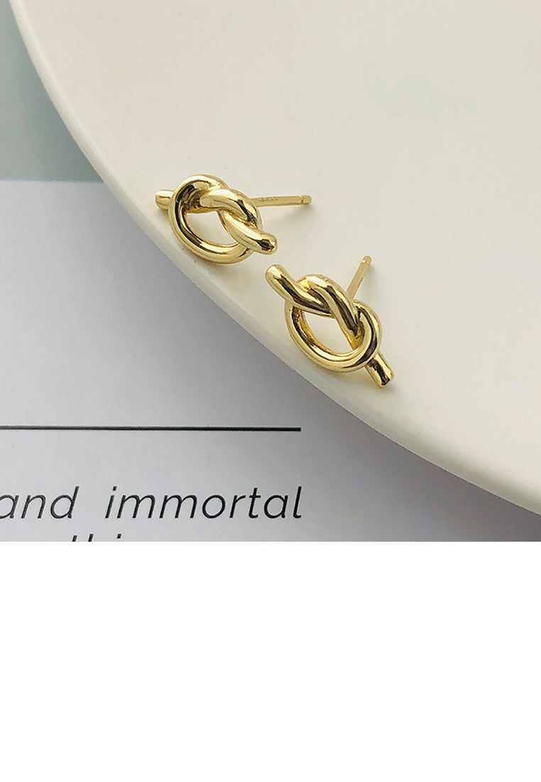 925 Sterling Silver Plated Gold Simple Creative Knot Geometric Stud Earrings