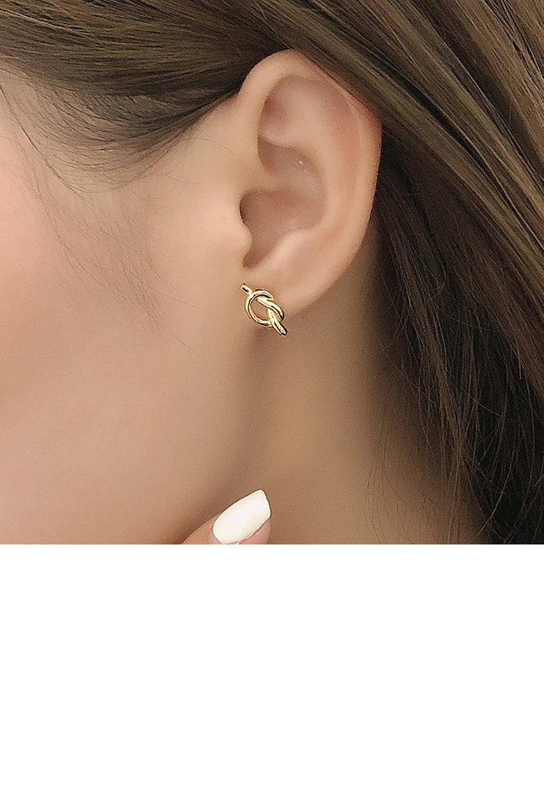 925 Sterling Silver Plated Gold Simple Creative Knot Geometric Stud Earrings