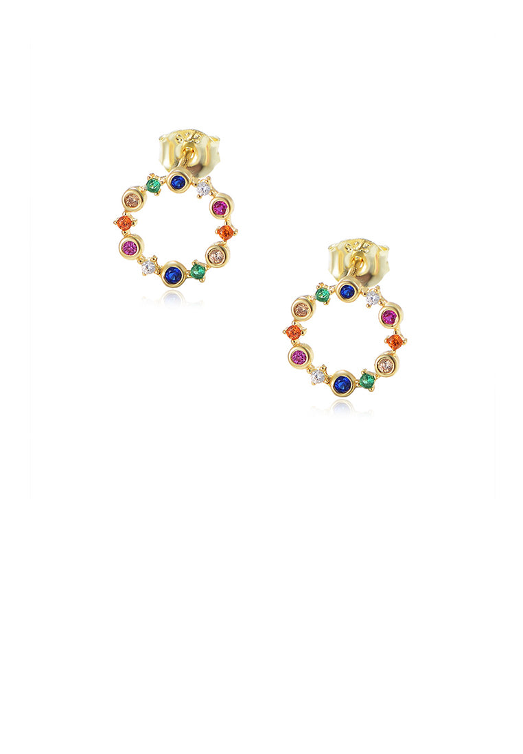 925 Sterling Silver Plated Gold Fashion Simple Hollow Geometric Circle Stud Earrings with Cubic Zirconia - Luxurious Look