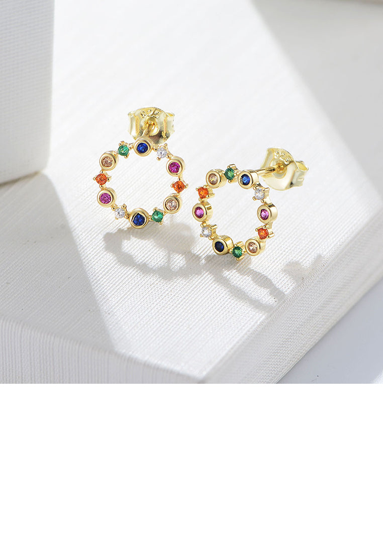 925 Sterling Silver Plated Gold Fashion Simple Hollow Geometric Circle Stud Earrings with Cubic Zirconia - Luxurious Look