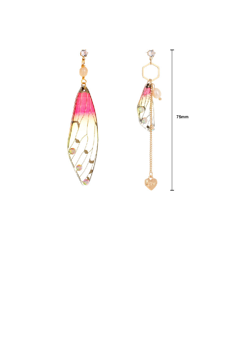 Fashion Temperament Plated Gold Imitation Pearl Asymmetric Butterfly Wing Earrings with Cubic Zirconia - Luxurious Look