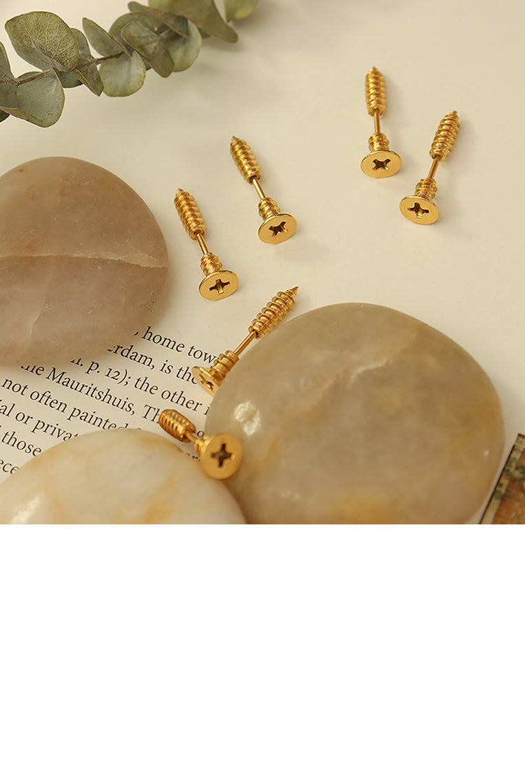 Personalized Hip Hop Plated Gold 316L Stainless Steel Screw Stud Earrings