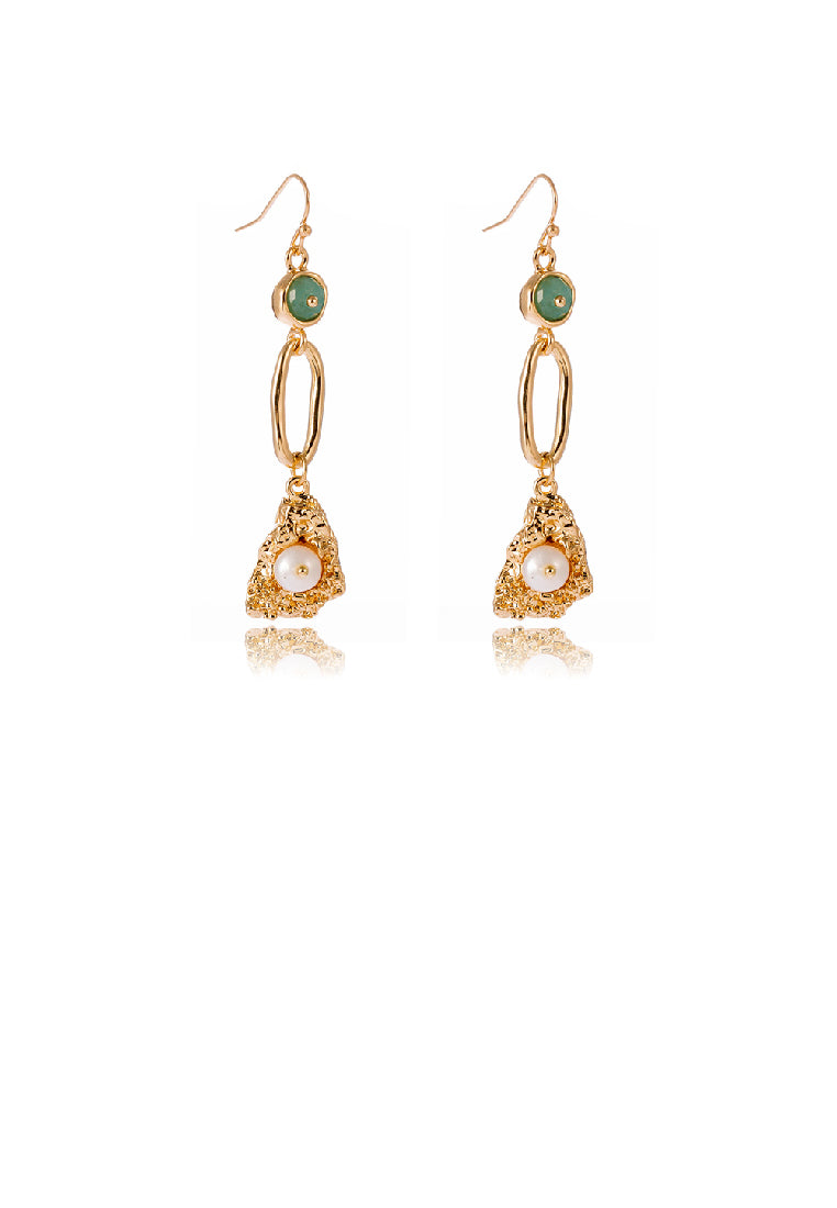 Simple Personality Plated Gold Geometric Imitation Pearl Long Tassel Earrings - Luxurious Look