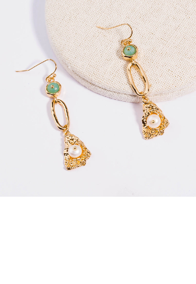 Simple Personality Plated Gold Geometric Imitation Pearl Long Tassel Earrings - Luxurious Look