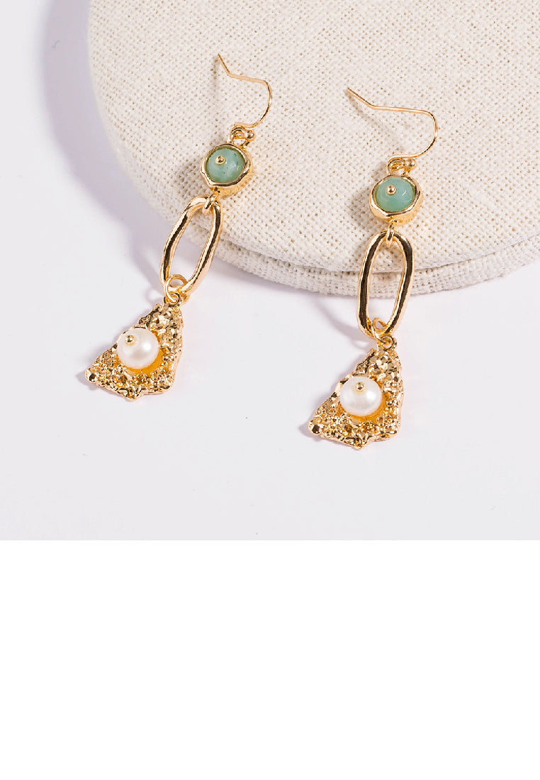 Simple Personality Plated Gold Geometric Imitation Pearl Long Tassel Earrings - Luxurious Look