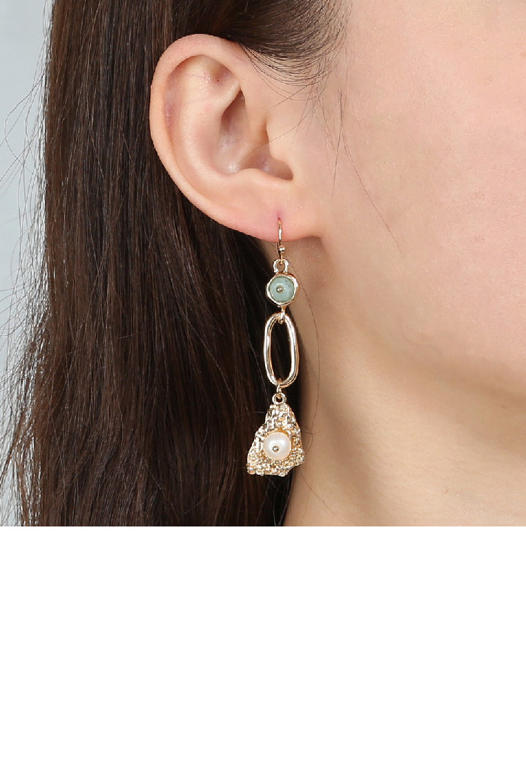 Simple Personality Plated Gold Geometric Imitation Pearl Long Tassel Earrings - Luxurious Look