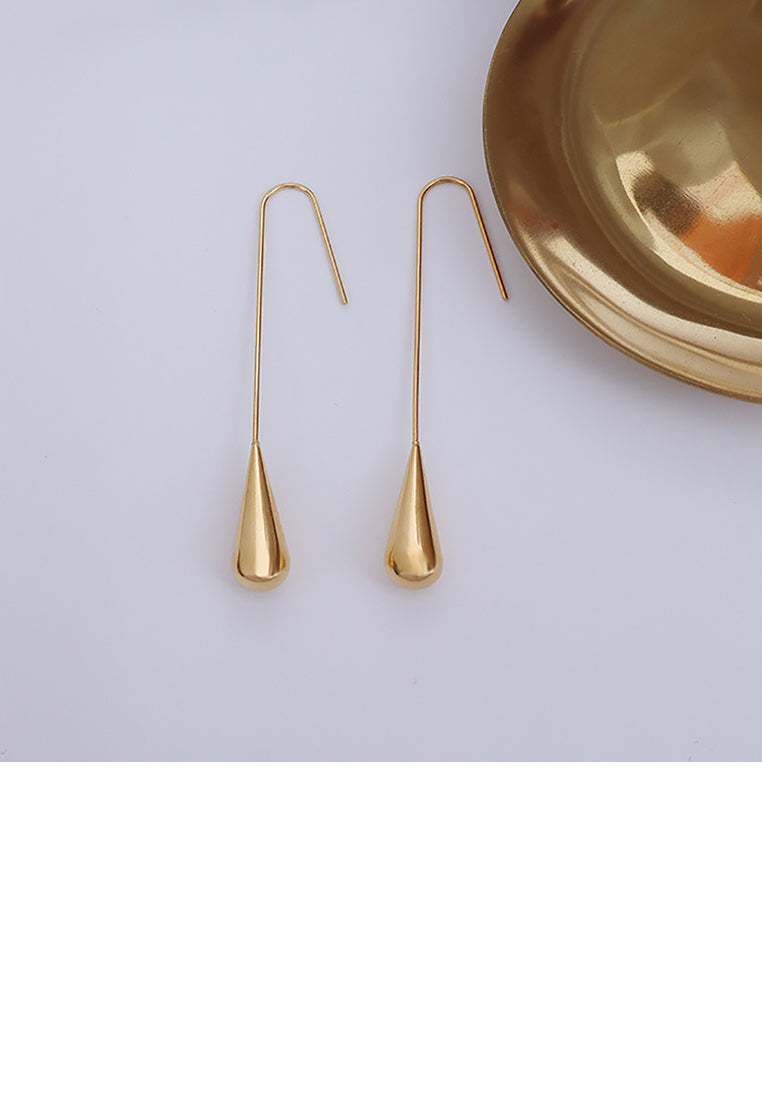 Fashion Simple Plated Gold 316L Stainless Steel Water Drop Tassel Earrings