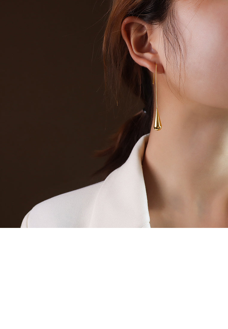 Fashion Simple Plated Gold 316L Stainless Steel Water Drop Tassel Earrings